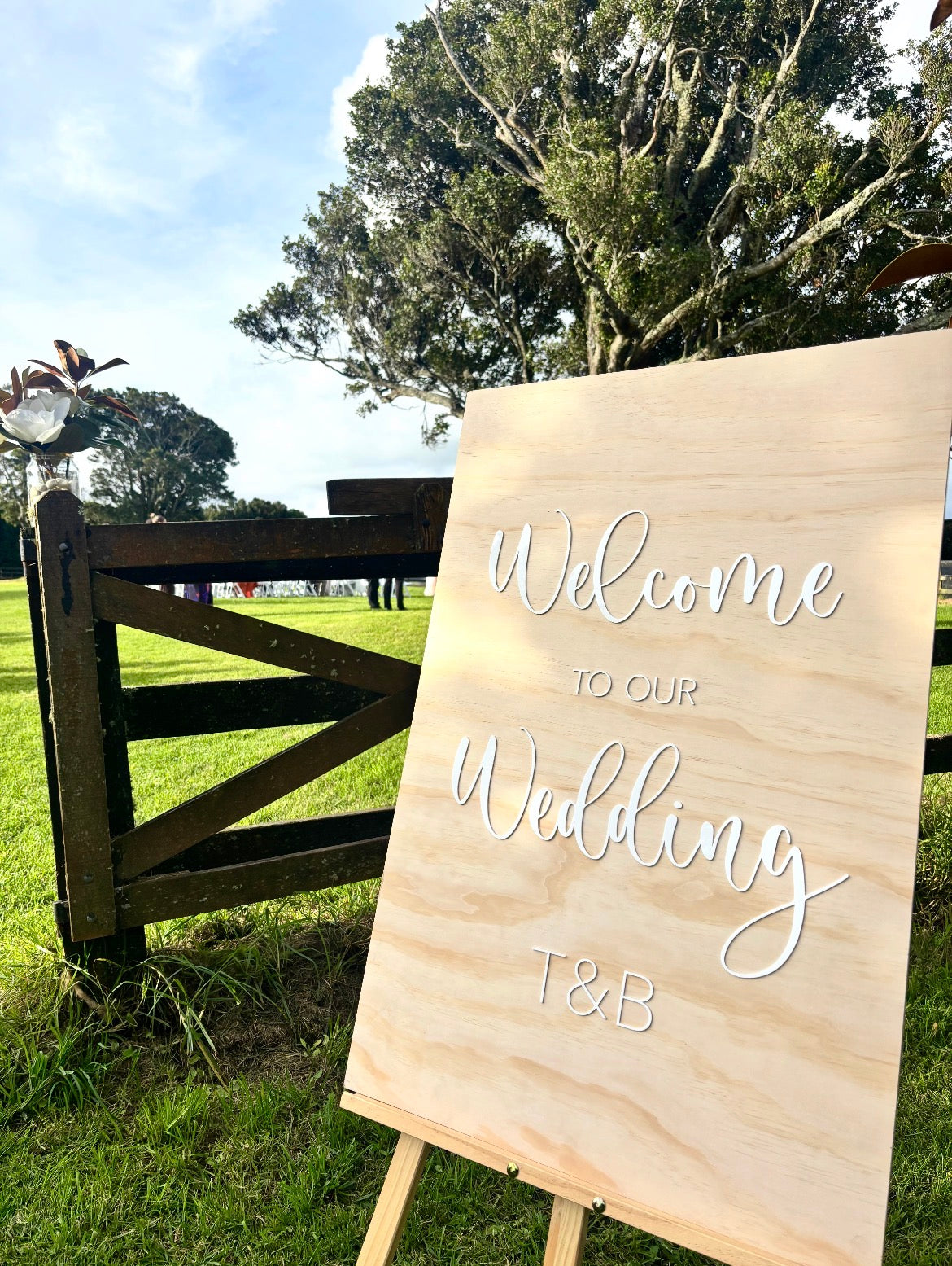 ‘Welcome to our Wedding wooden & acrylic personalised sign