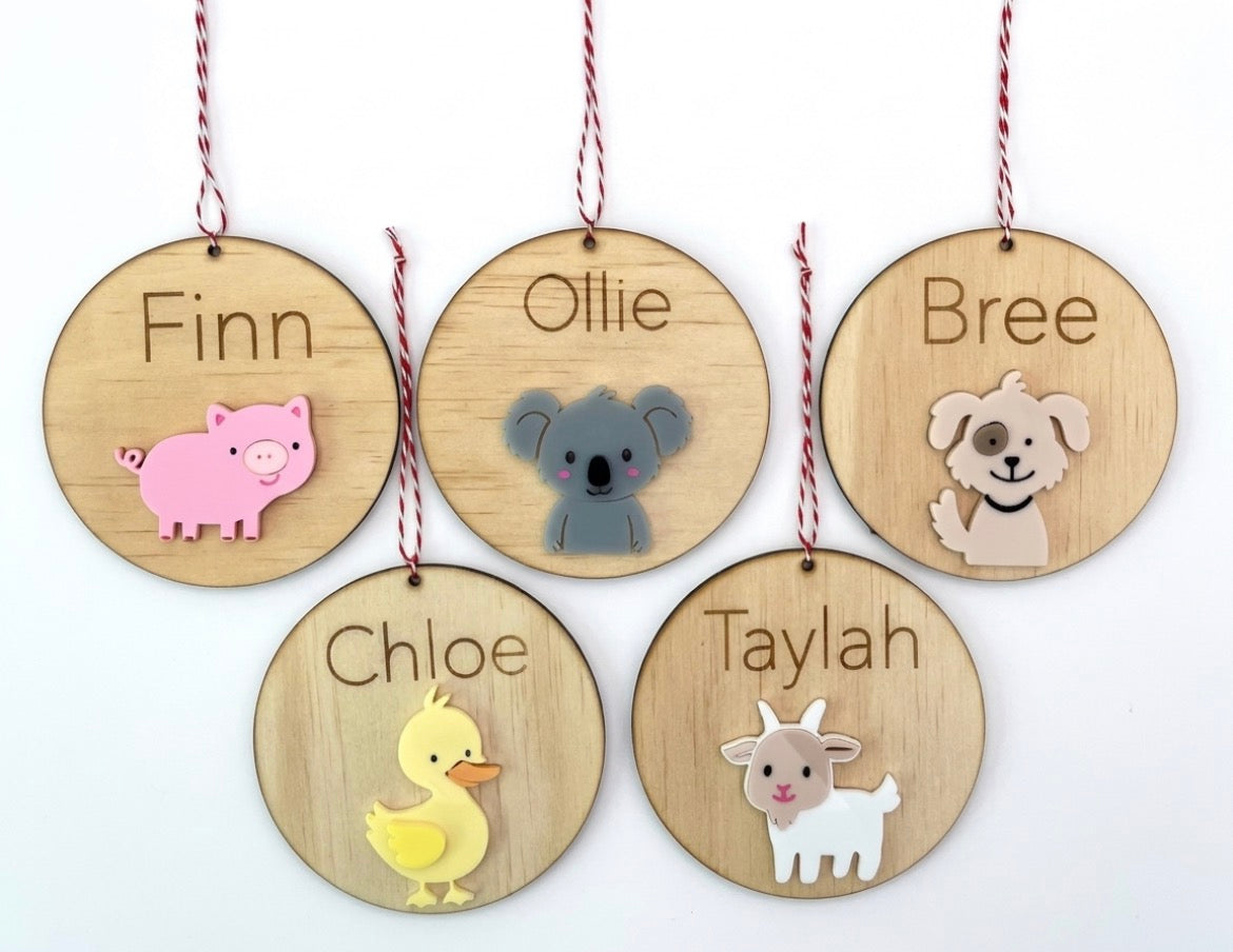 Personalised Wooden & Acrylic Christmas Animal Ornaments