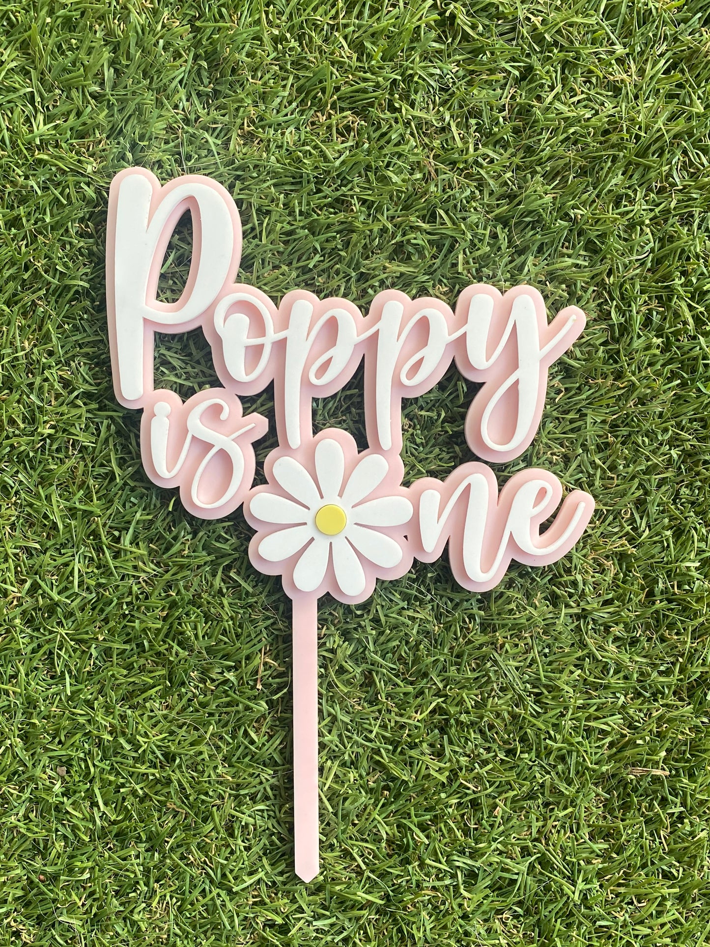 Personalised Acrylic Daisy with Number One or Two Cake Topper