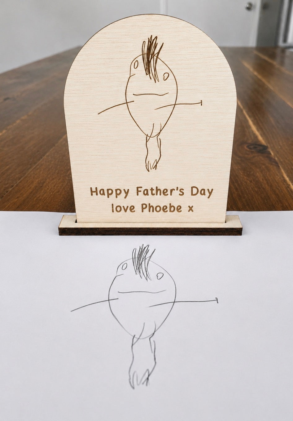 Wooden Engraved Father's Day Plaque | Kids Drawing Keepsake | Engraved Sign