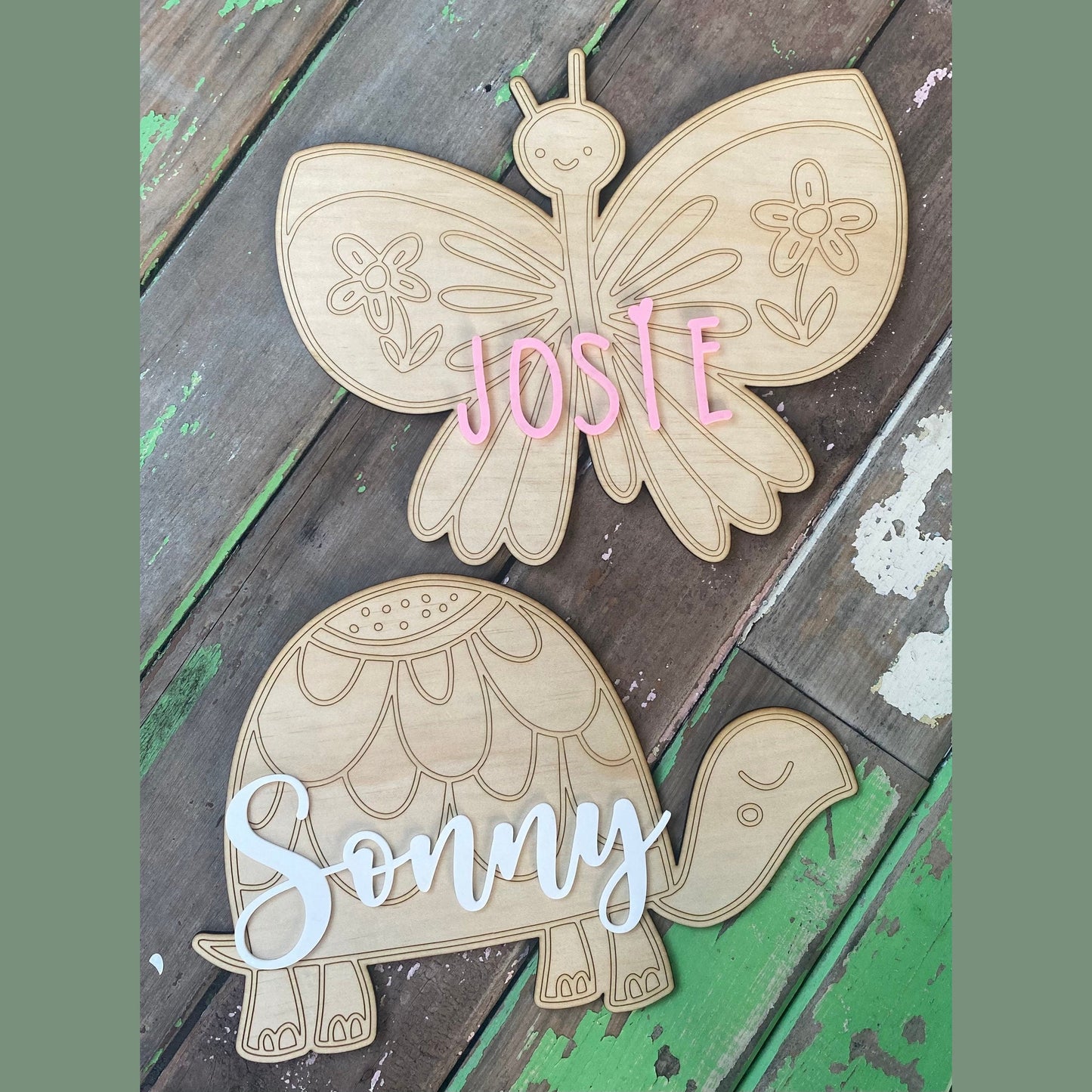 Personalised Wooden & Acrylic Turtle or Butterfly Wall Decor