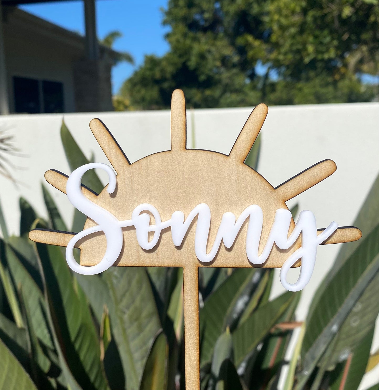 Personalised Wooden and Acrylic Sun Cake Topper
