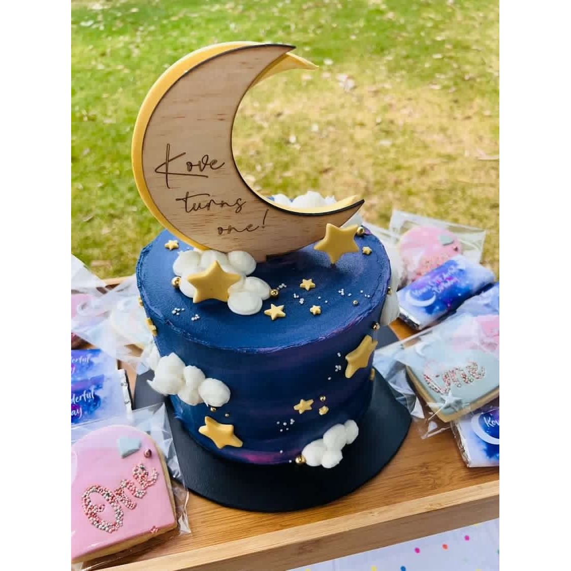 Wooden Engraved Half Moon Cake Topper