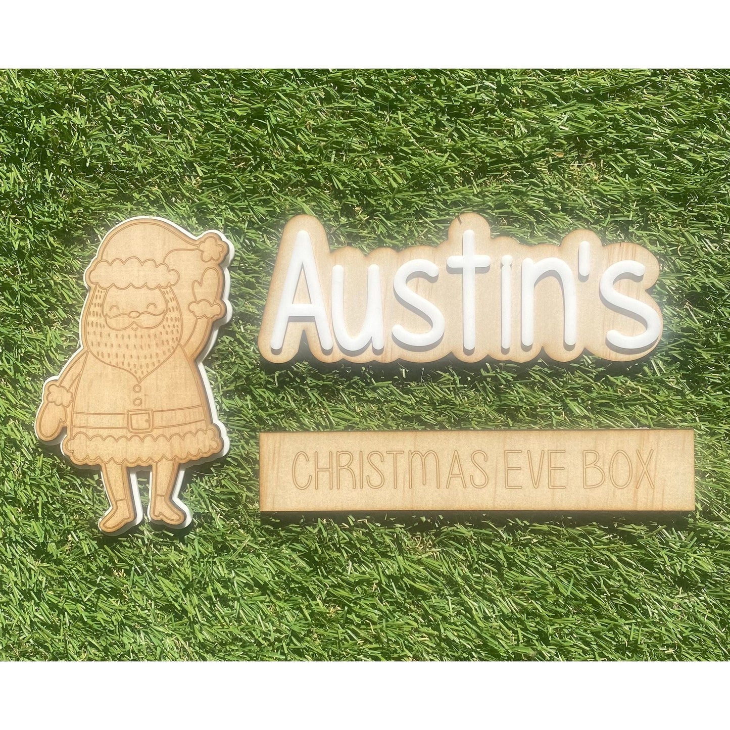 Personalised Wooden & Acrylic Christmas/Easter Box Decoration/ Names / Santa / Bunny/ Decoration Only