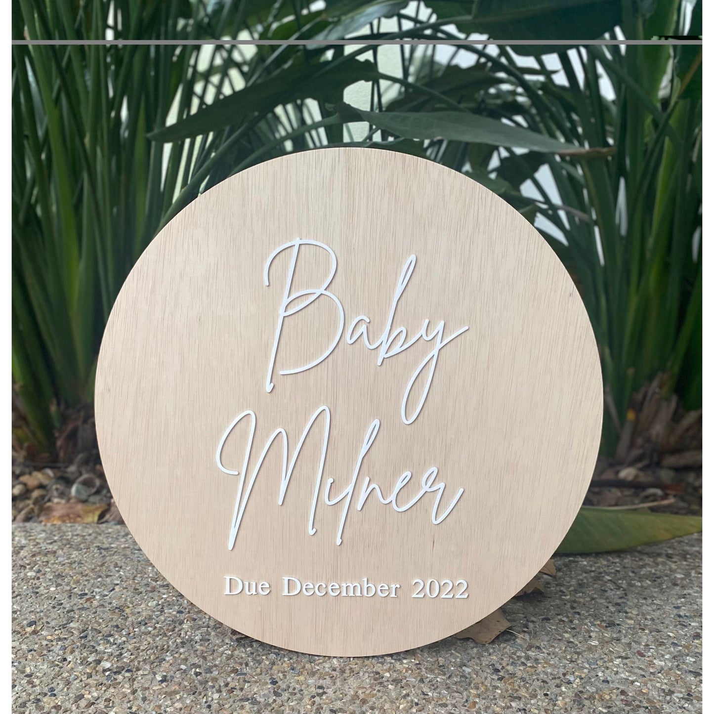 Personalised Baby Shower Round Wooden Sign/Party Display/Photo Shoot