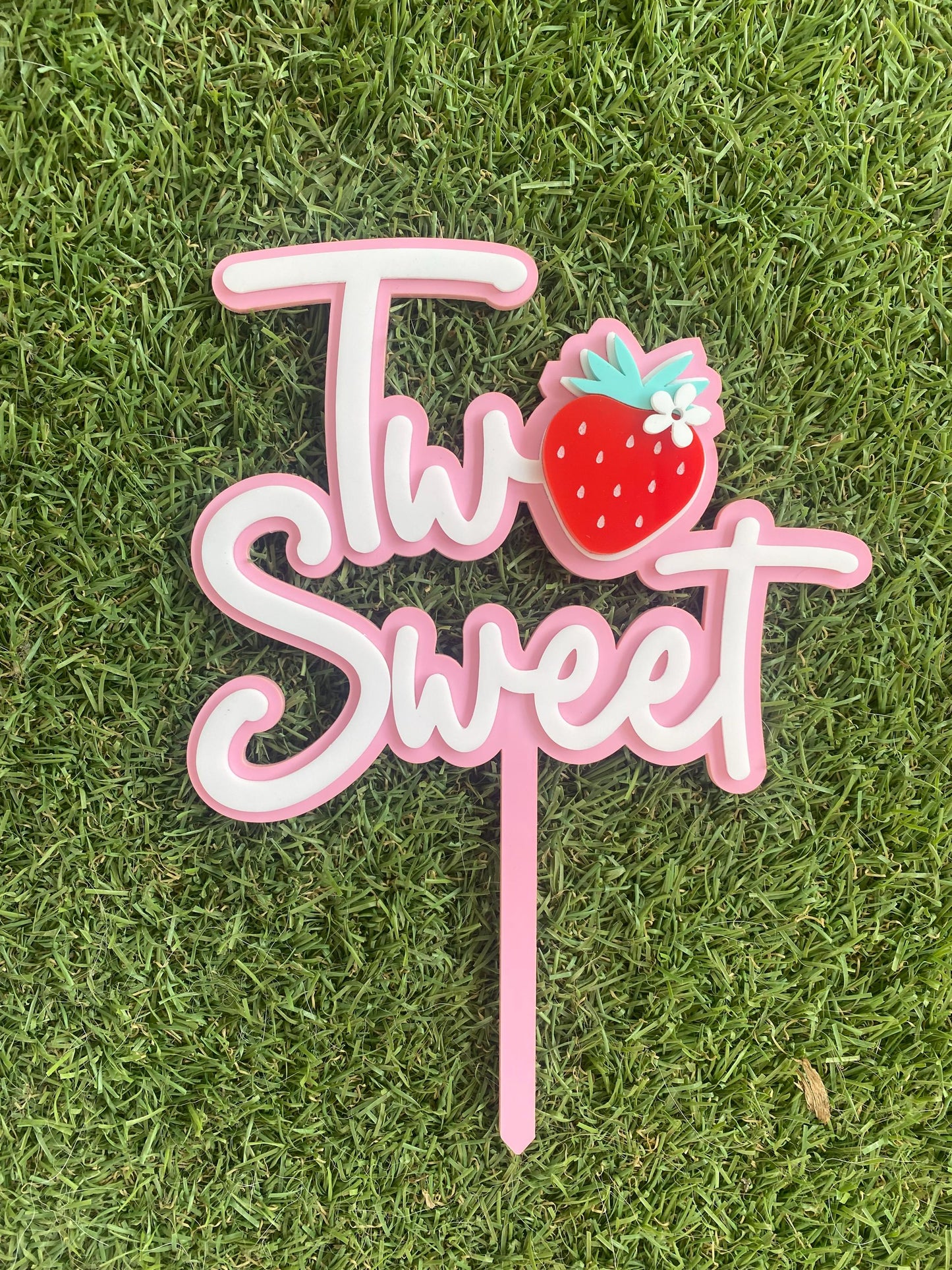 Sweet Two with Donut or Strawberry Birthday Acrylic Cake Topper