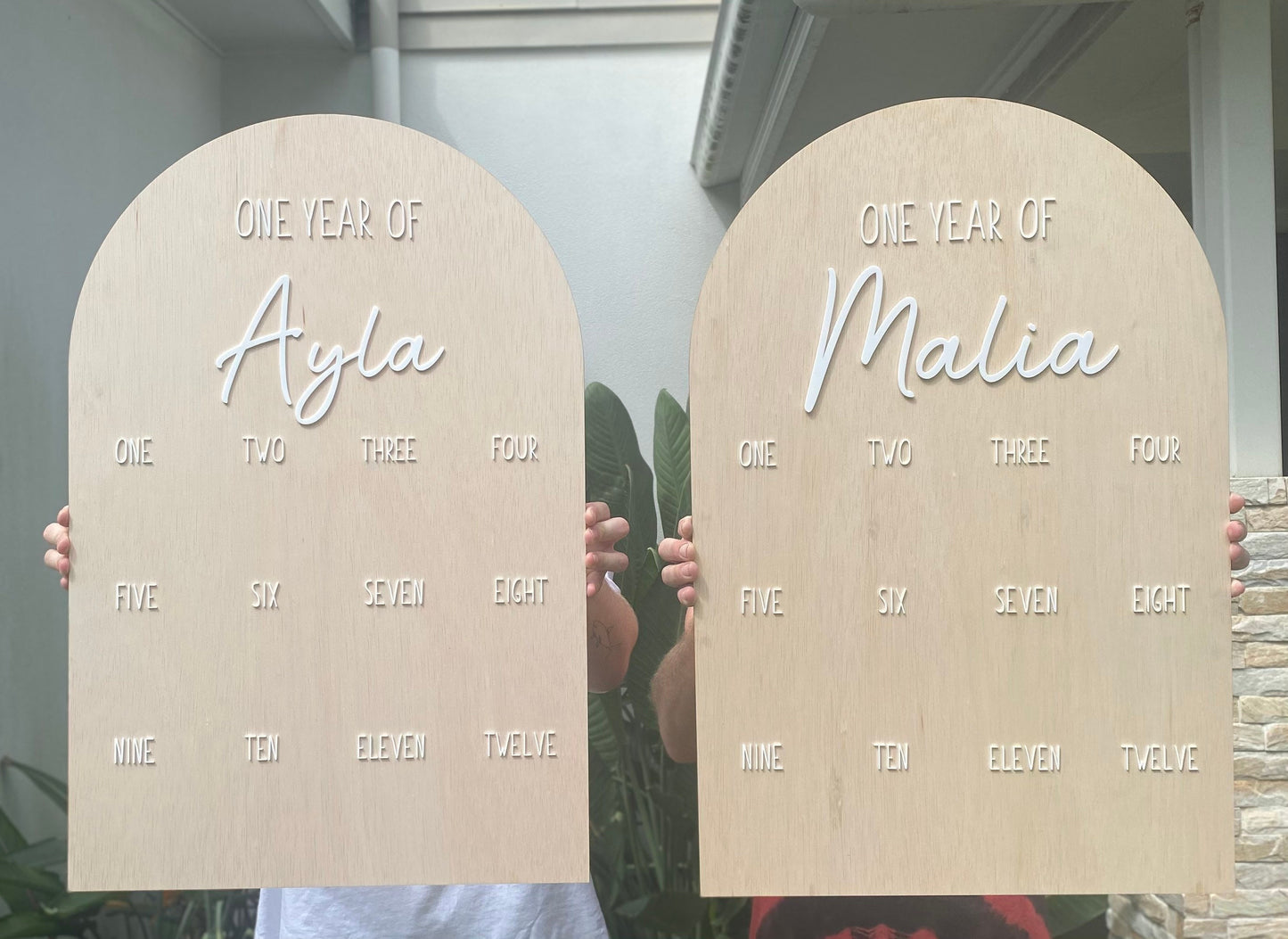 Personalised Wooden Arch Shaped Milestone Photo Board / Birthday Board / Photo Display