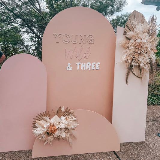Young Wild and Three Wooden Backdrop Letters / Display