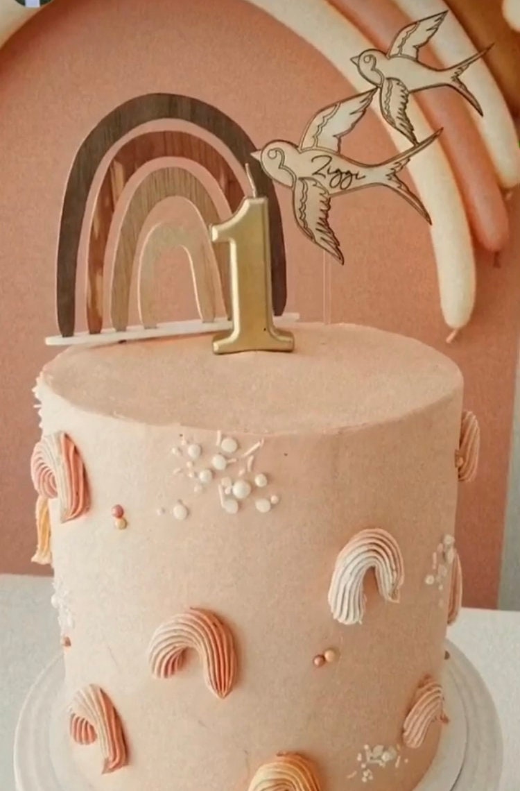 Personalised Double Swallow Wooden Cake Topper