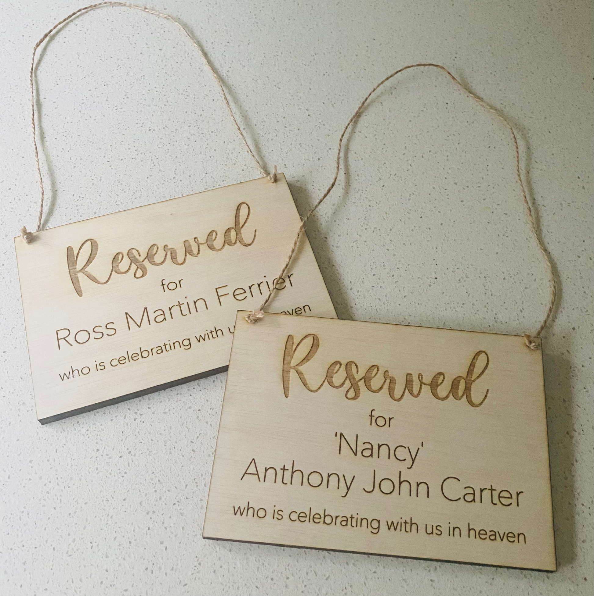 Personalised Engraved Reserve Chair Hanging Sign For Weddings / Engagement Party image 2