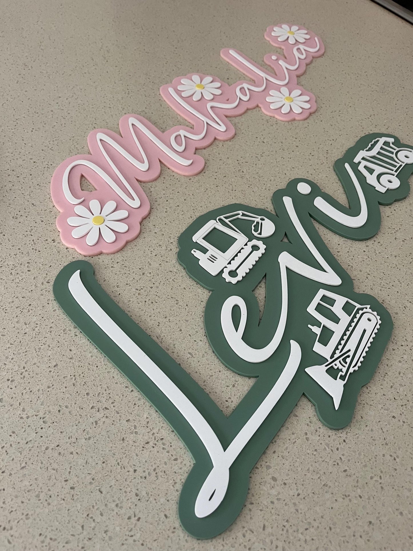 Personalised Name & Construction Trucks Wall Art / Room Decor / Kids Room Signs