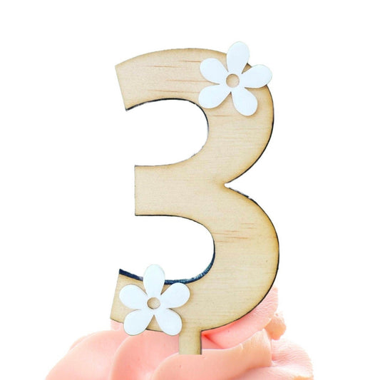 Wooden Daisy Number Cake / Cupcake Topper