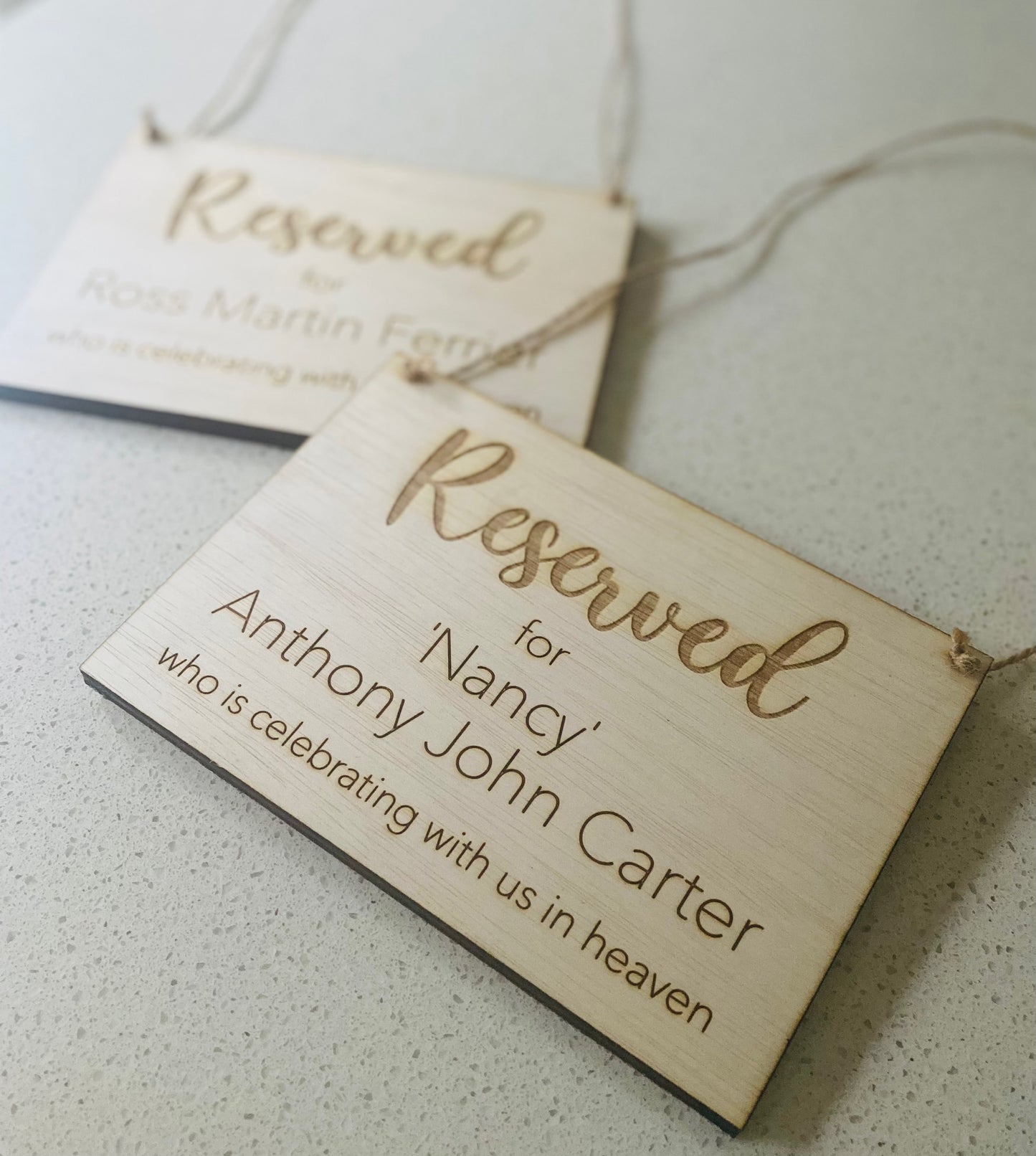 Personalised Engraved Reserve Chair Hanging Sign For Weddings / Engagement Party image 1