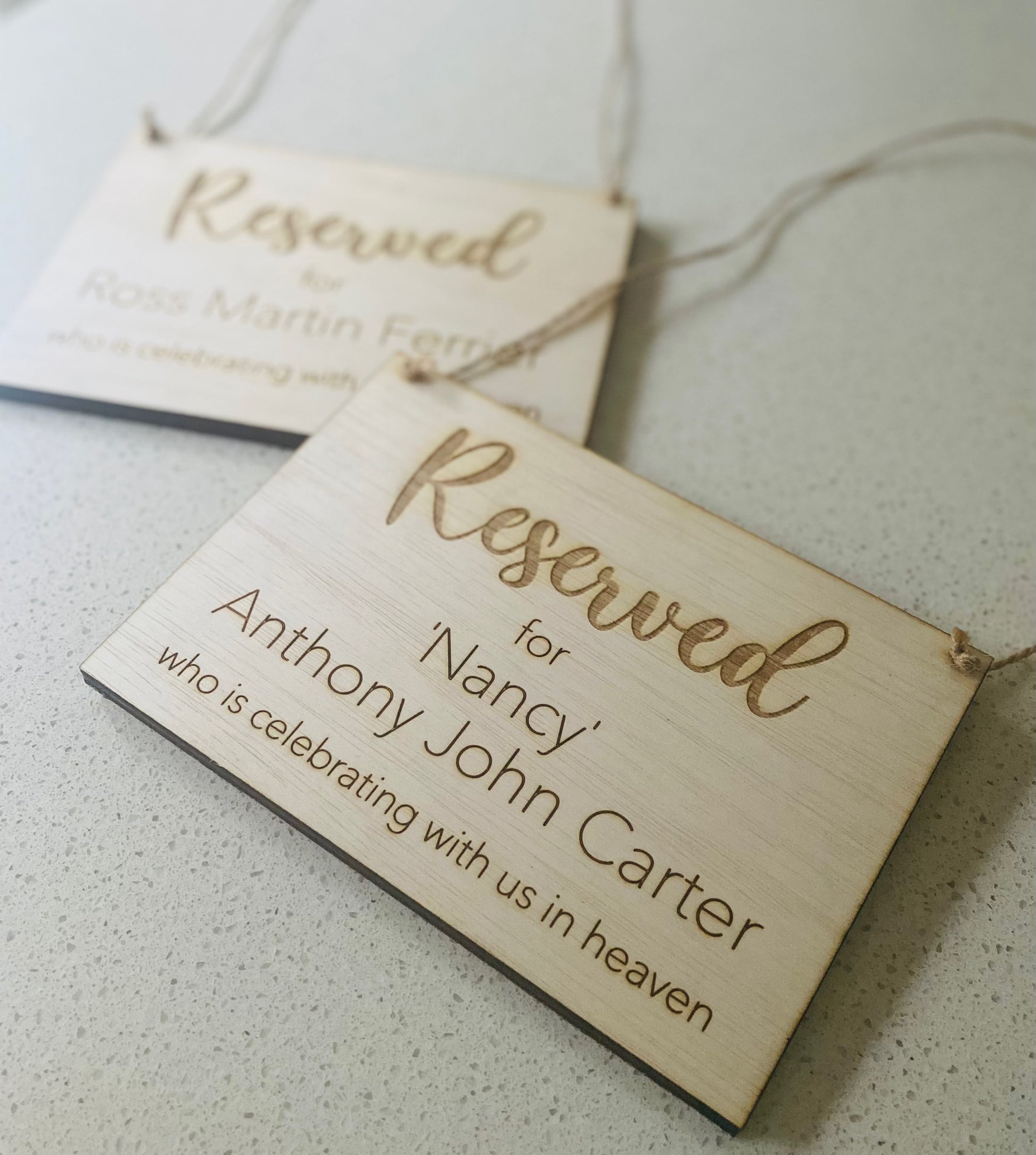 Personalised Engraved Reserve Chair Hanging Sign For Weddings / Engagement Party image 1