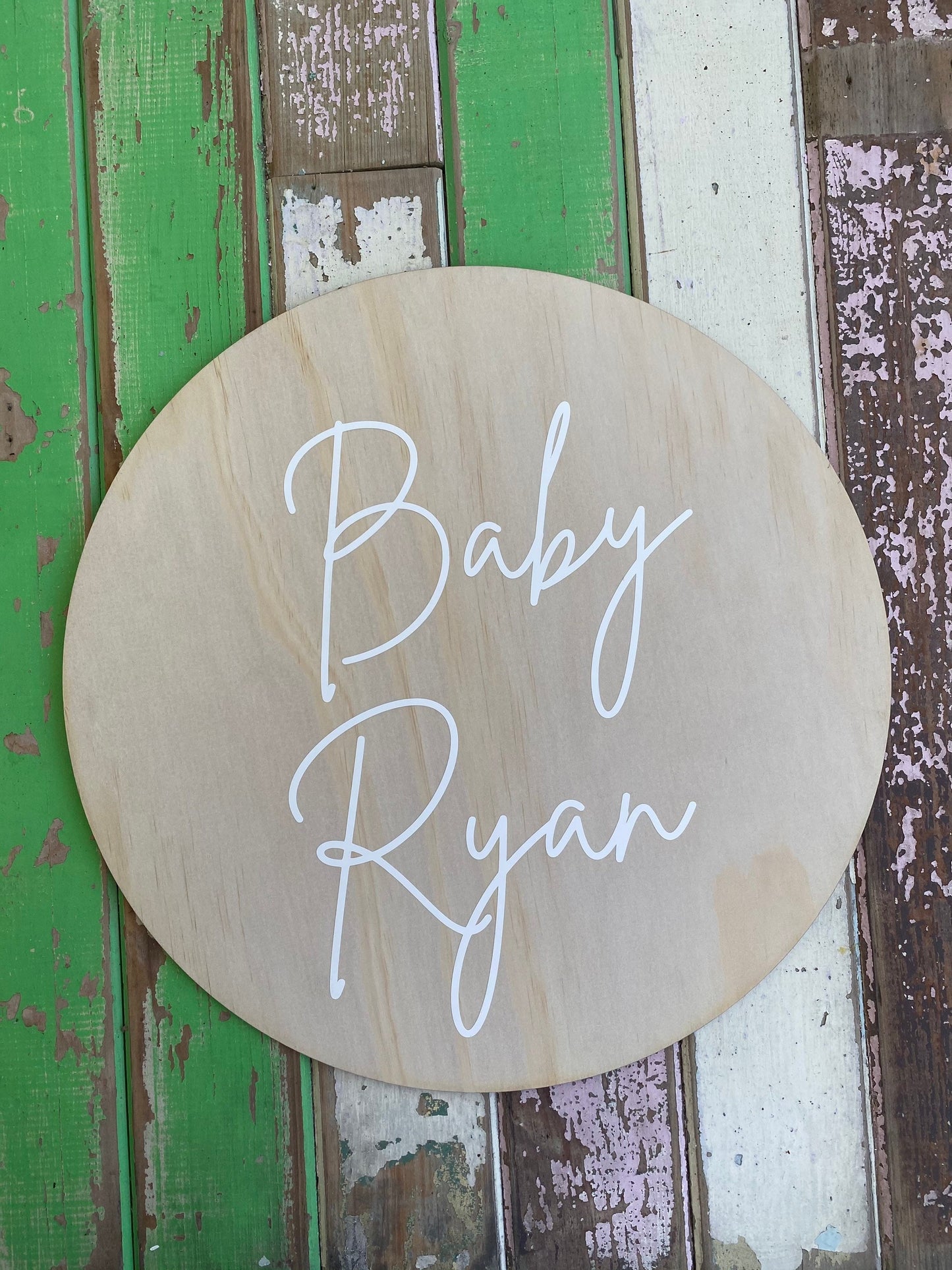 Personalised Baby Shower Round Wooden Sign/Party Display/Photo Shoot