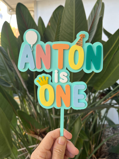 Personalised Name & Birthday Number with Balloon, Party Hat & Crown