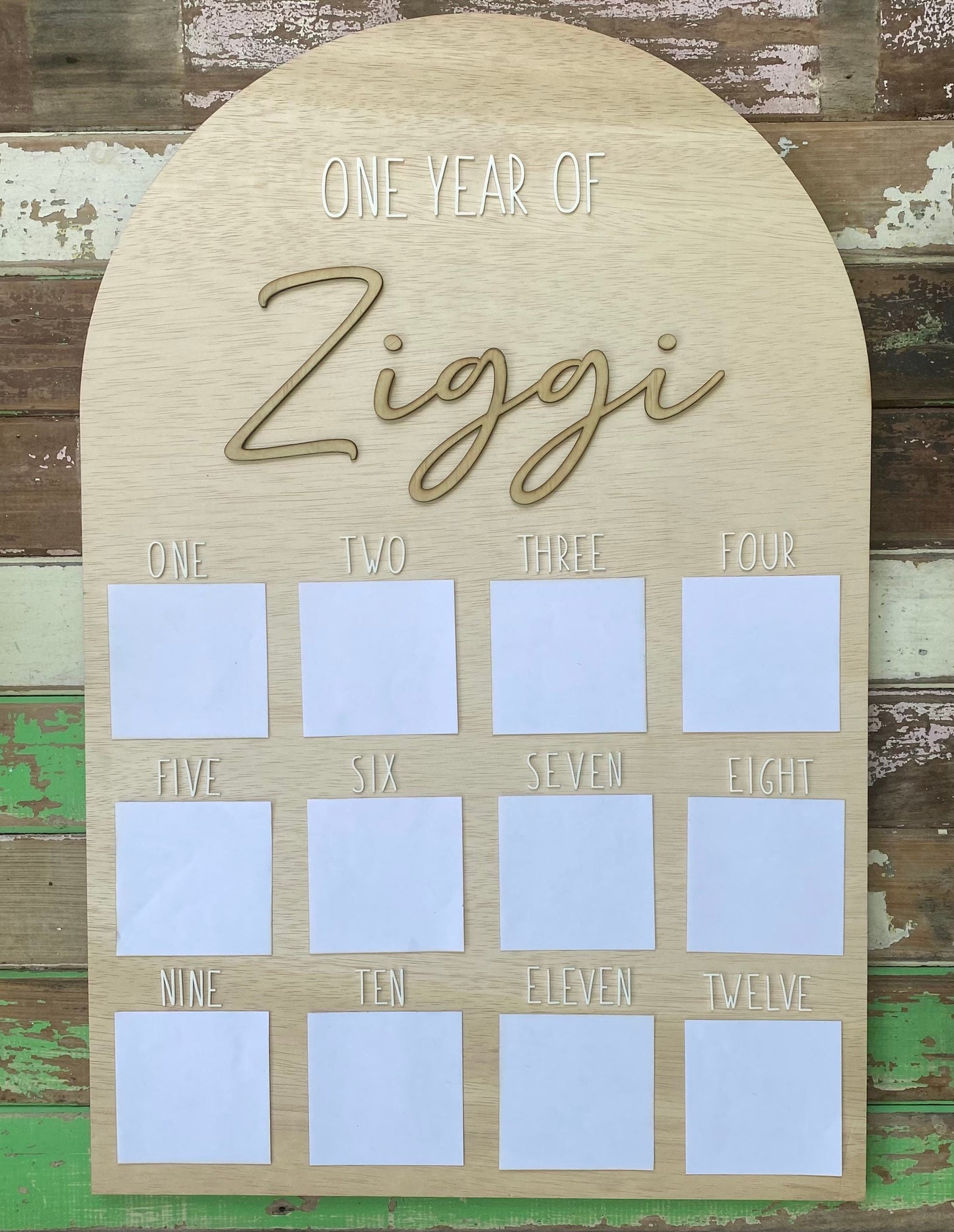 Personalised Wooden Arch Shaped Milestone Photo Board / Birthday Board / Photo Display