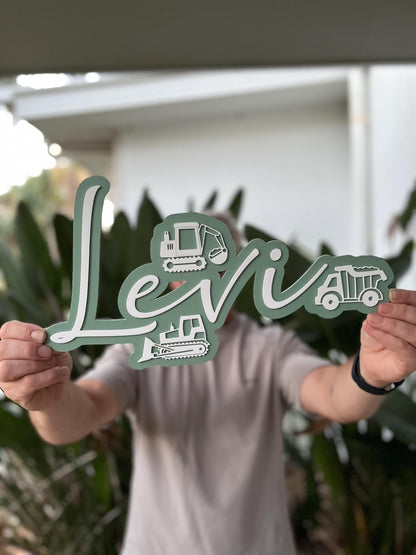 Personalised Name & Construction Trucks Wall Art / Room Decor / Kids Room Signs