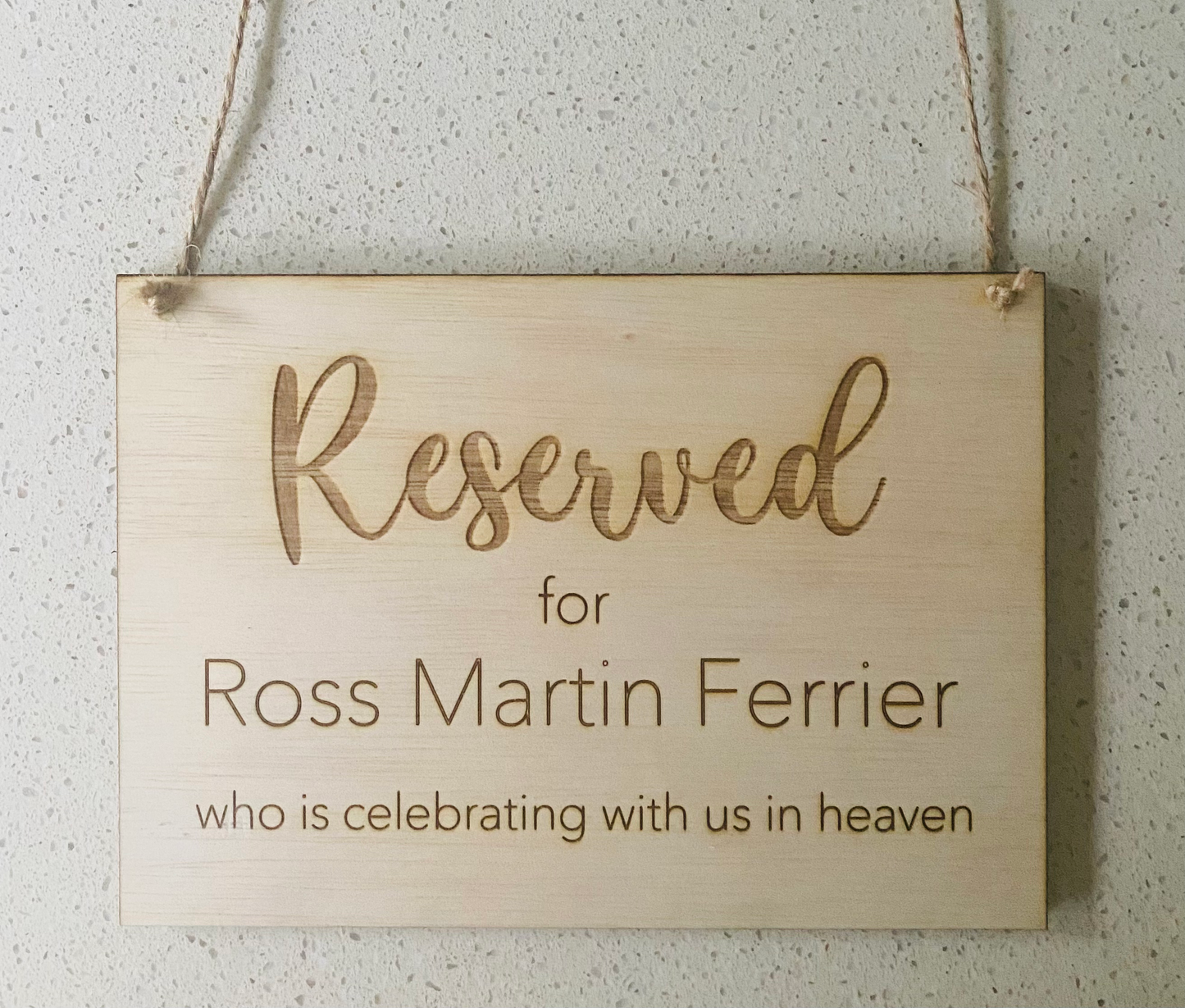 Personalised Engraved Reserve Chair Hanging Sign For Weddings / Engagement Party image 4