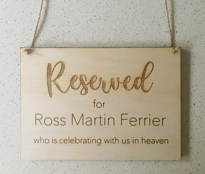 Personalised Engraved Reserve Chair Hanging Sign For Weddings / Engagement Party image 4