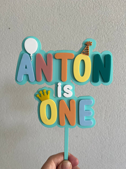 Personalised Name & Birthday Number with Balloon, Party Hat & Crown