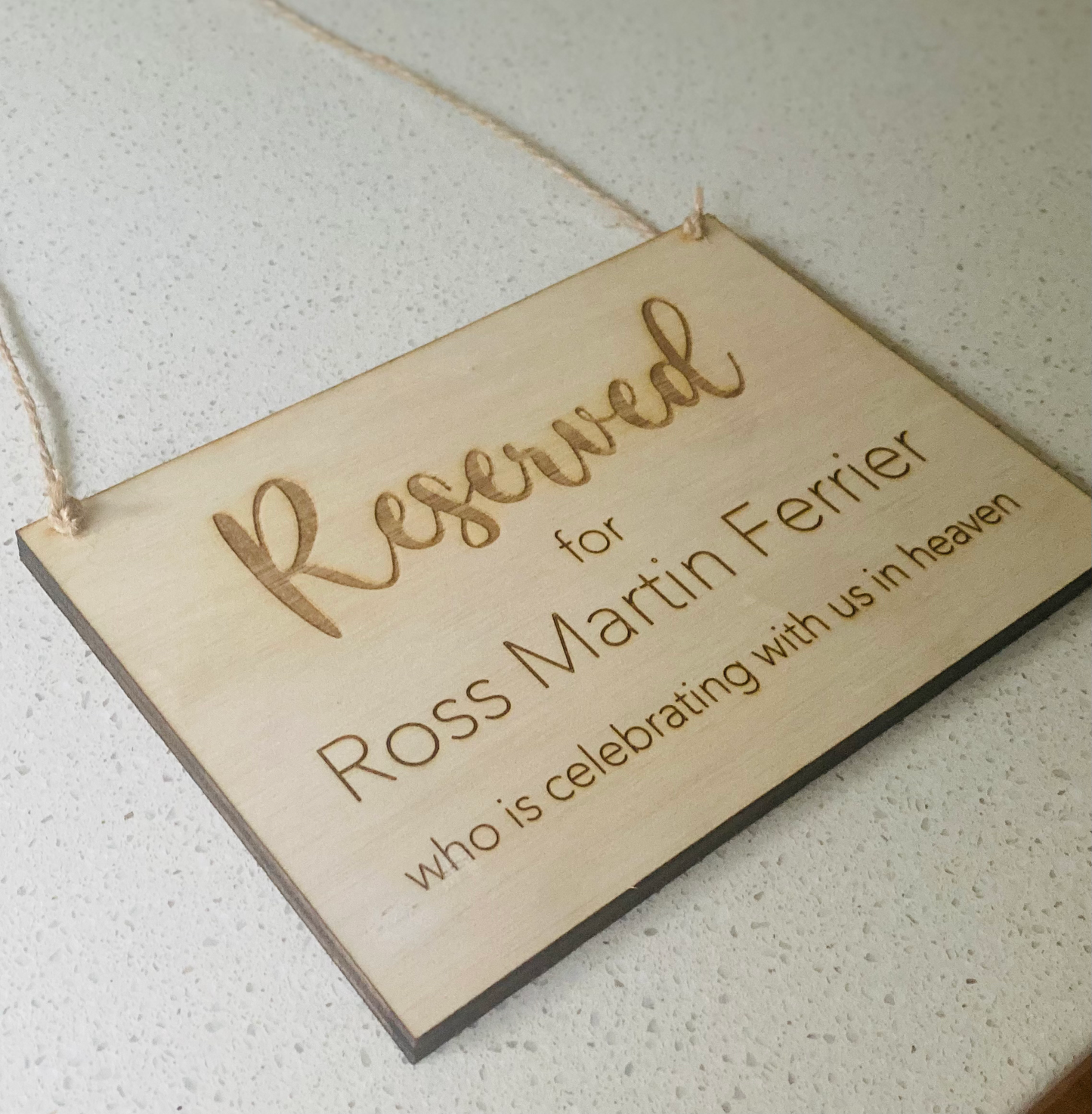 Personalised Engraved Reserve Chair Hanging Sign For Weddings / Engagement Party image 5