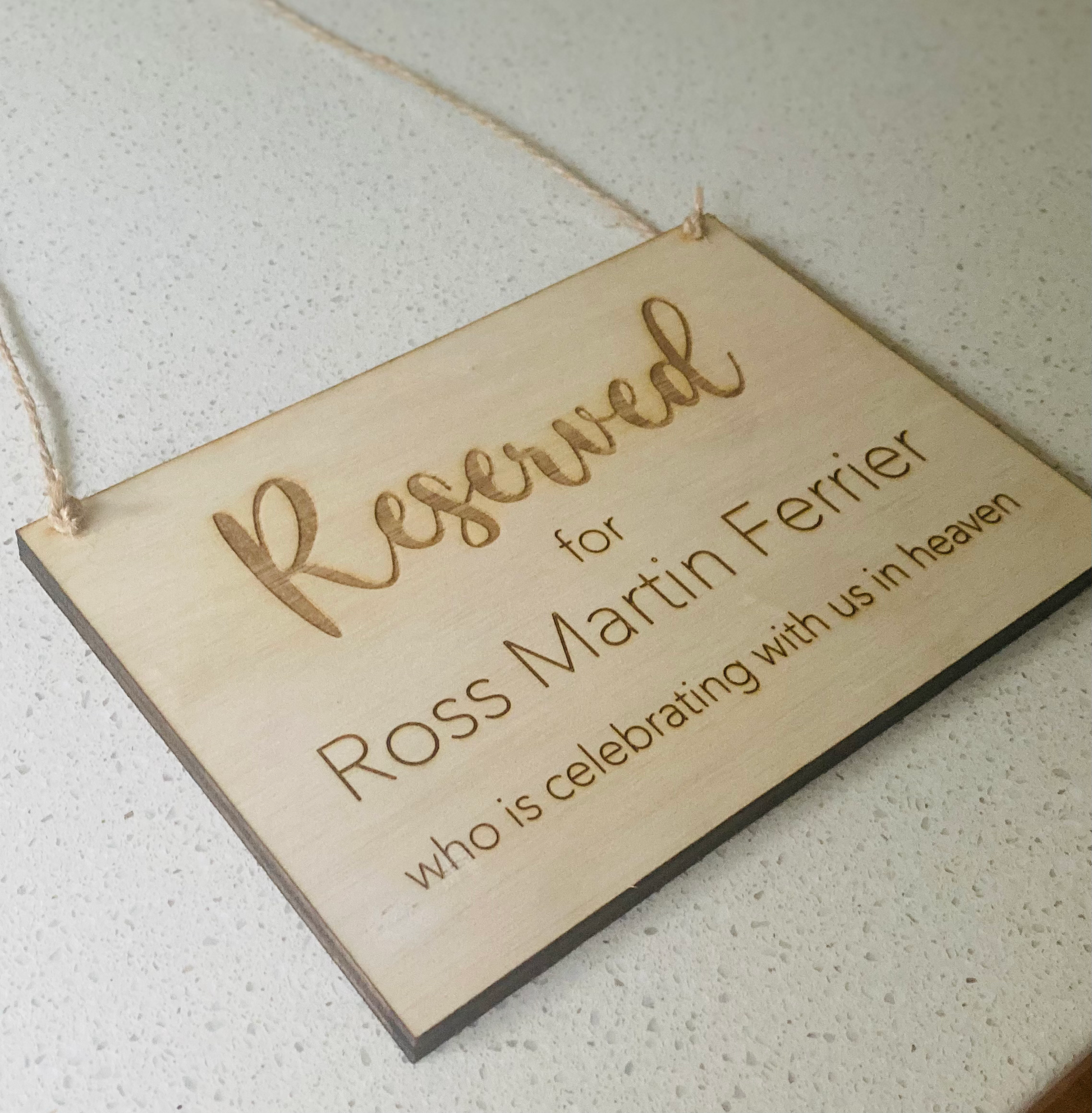 Personalised Engraved Reserve Chair Hanging Sign For Weddings / Engagement Party image 5
