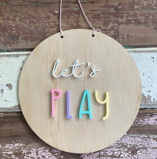 'Lets Play' or 'Lets Read' Wooden & Acrylic Playroom/Bedroom Sign image 0