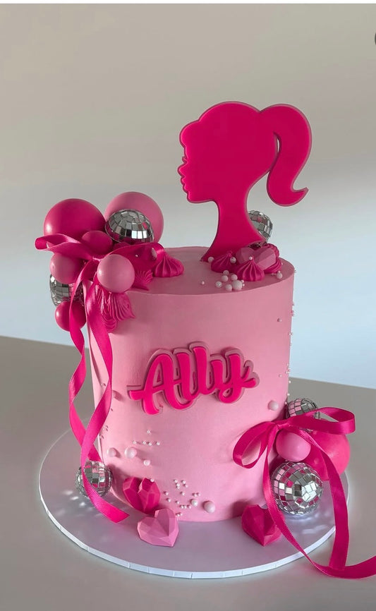 Barbie Logo Head Acrylic Cake Topper and Name Fropper