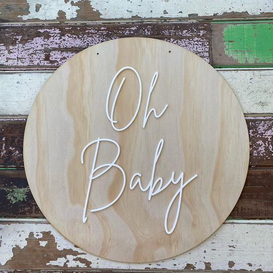‘Oh Baby’ Round Wooden Sign  image 0
