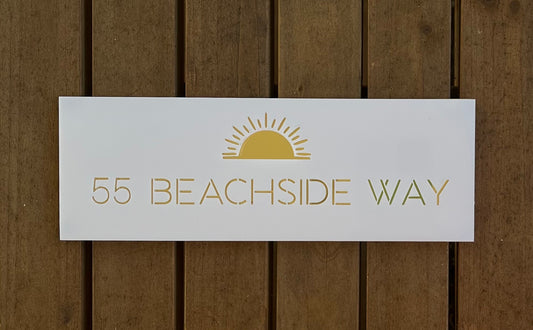 Custom House Number & Street Sign with Half Sun Design