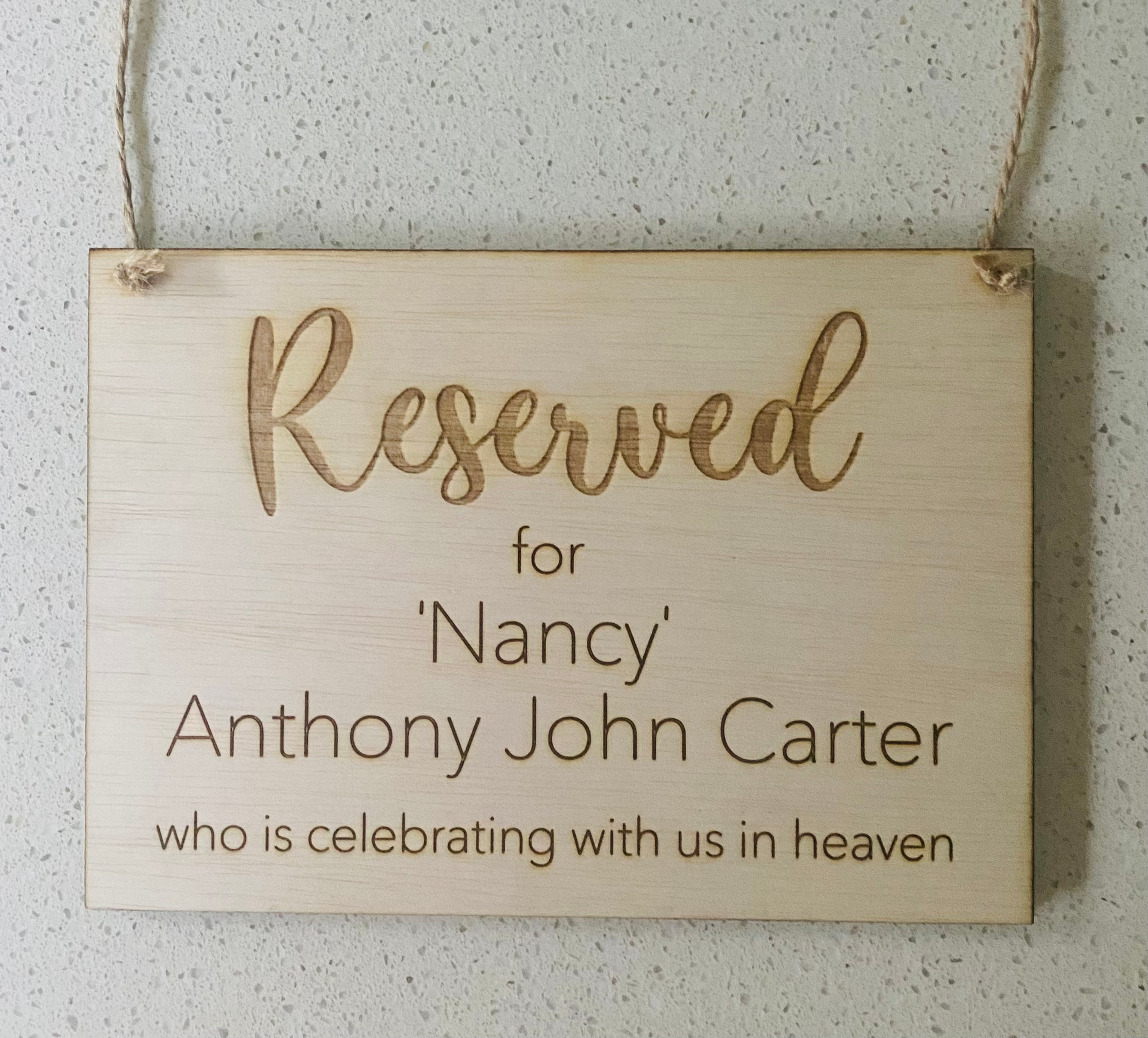 Personalised Engraved Reserve Chair Hanging Sign For Weddings / Engagement Party image 3