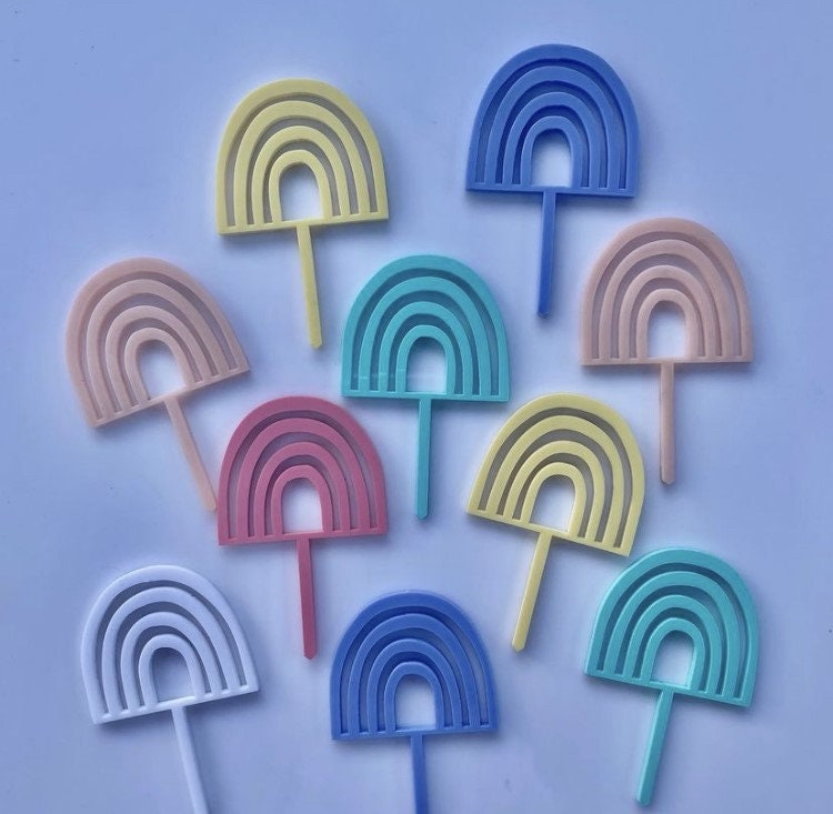 Wooden or Acrylic Rainbow Cupcake Toppers