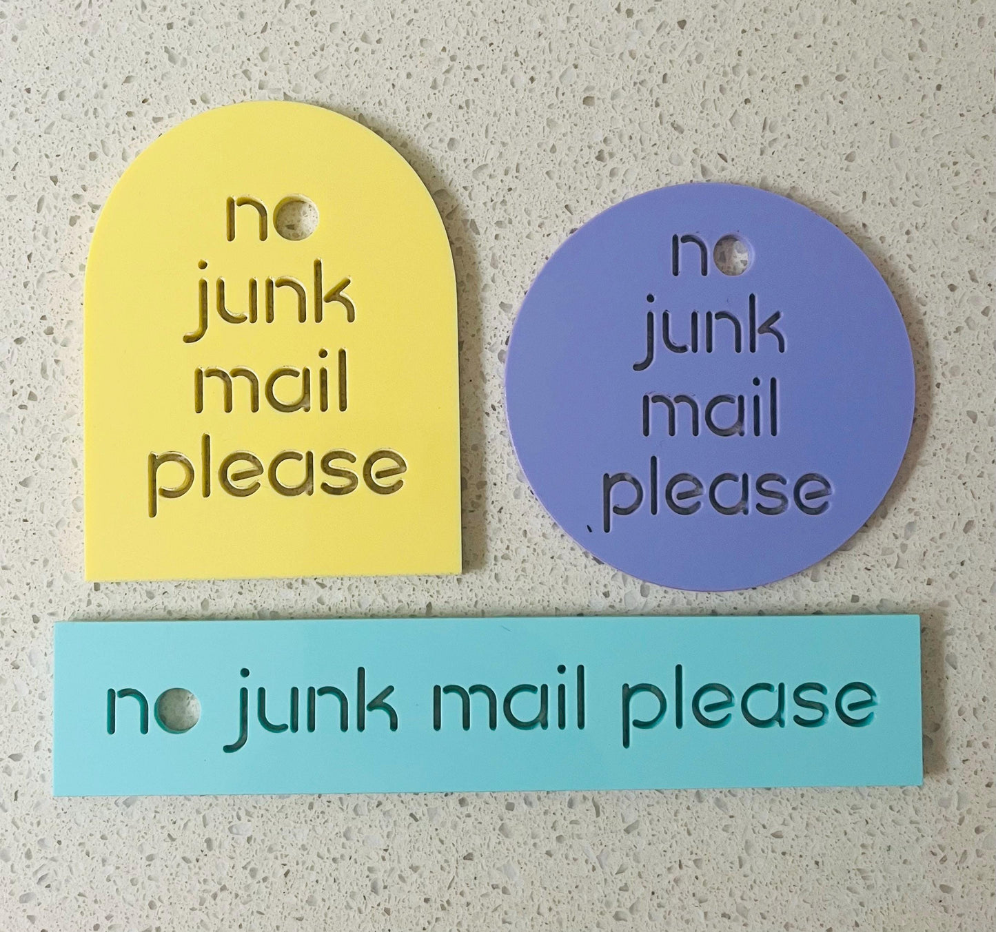 'No junk mail please' acrylic sign
