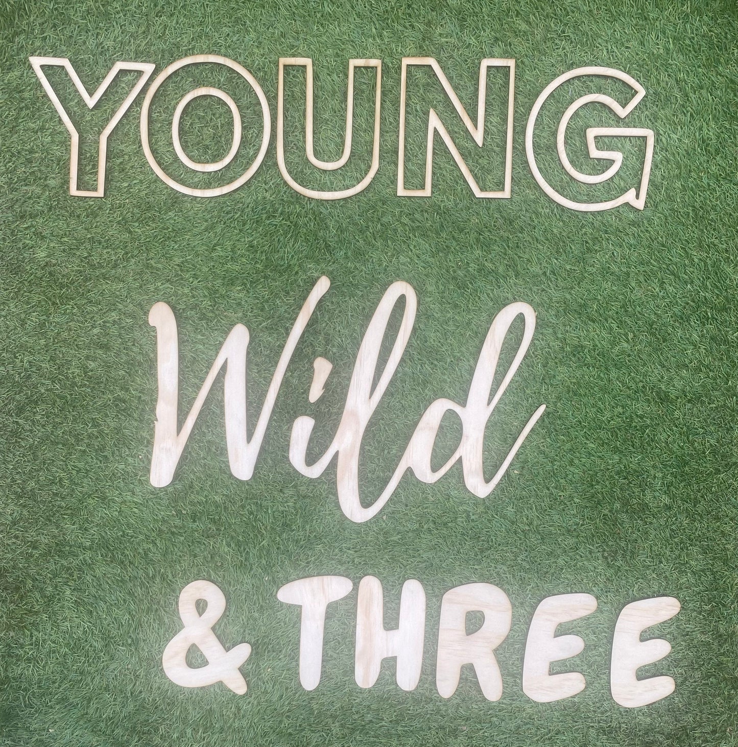 Young Wild and Three Wooden Backdrop Letters / Display