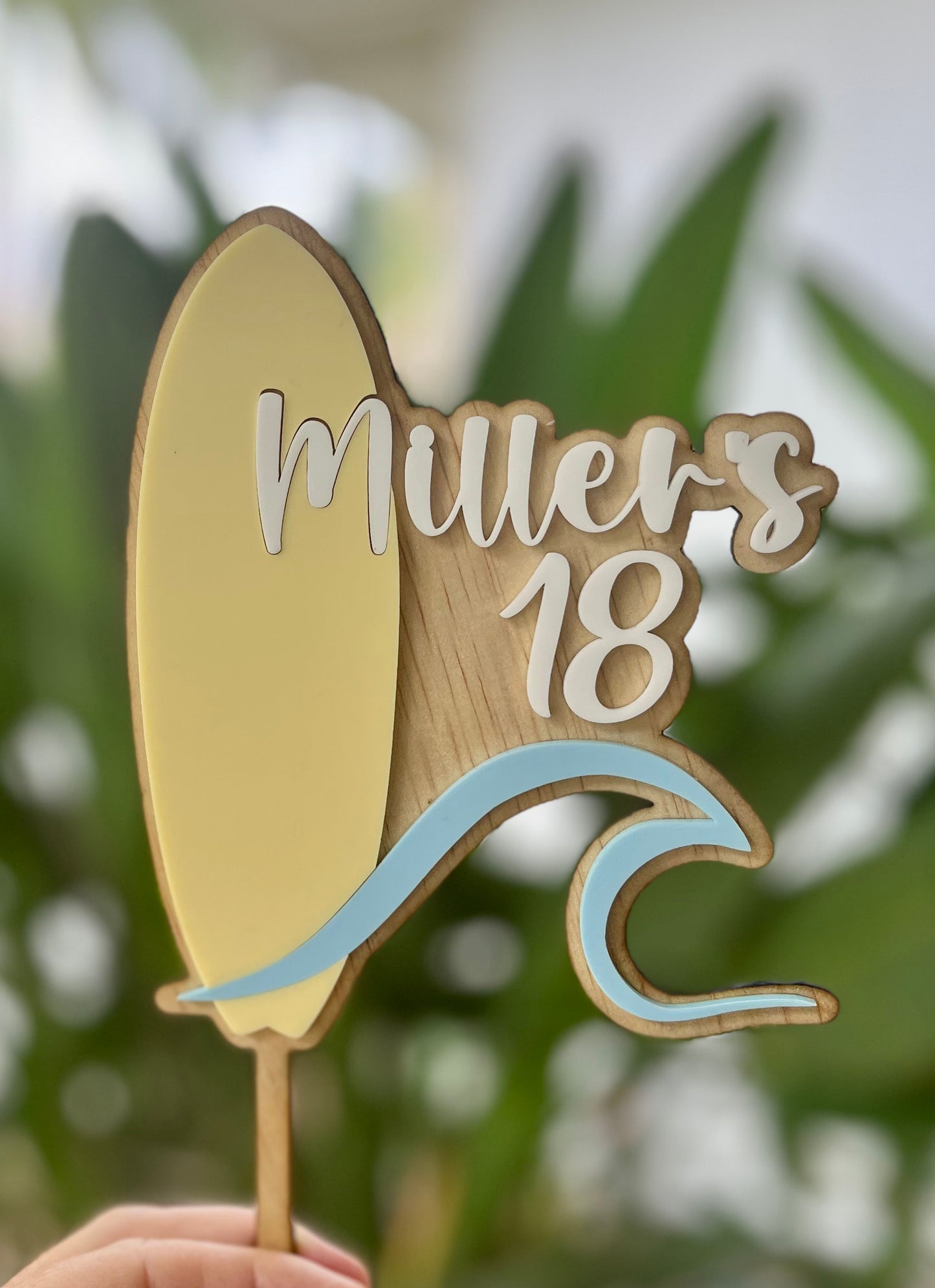 Personalised Surfboard with Wave Cake Topper