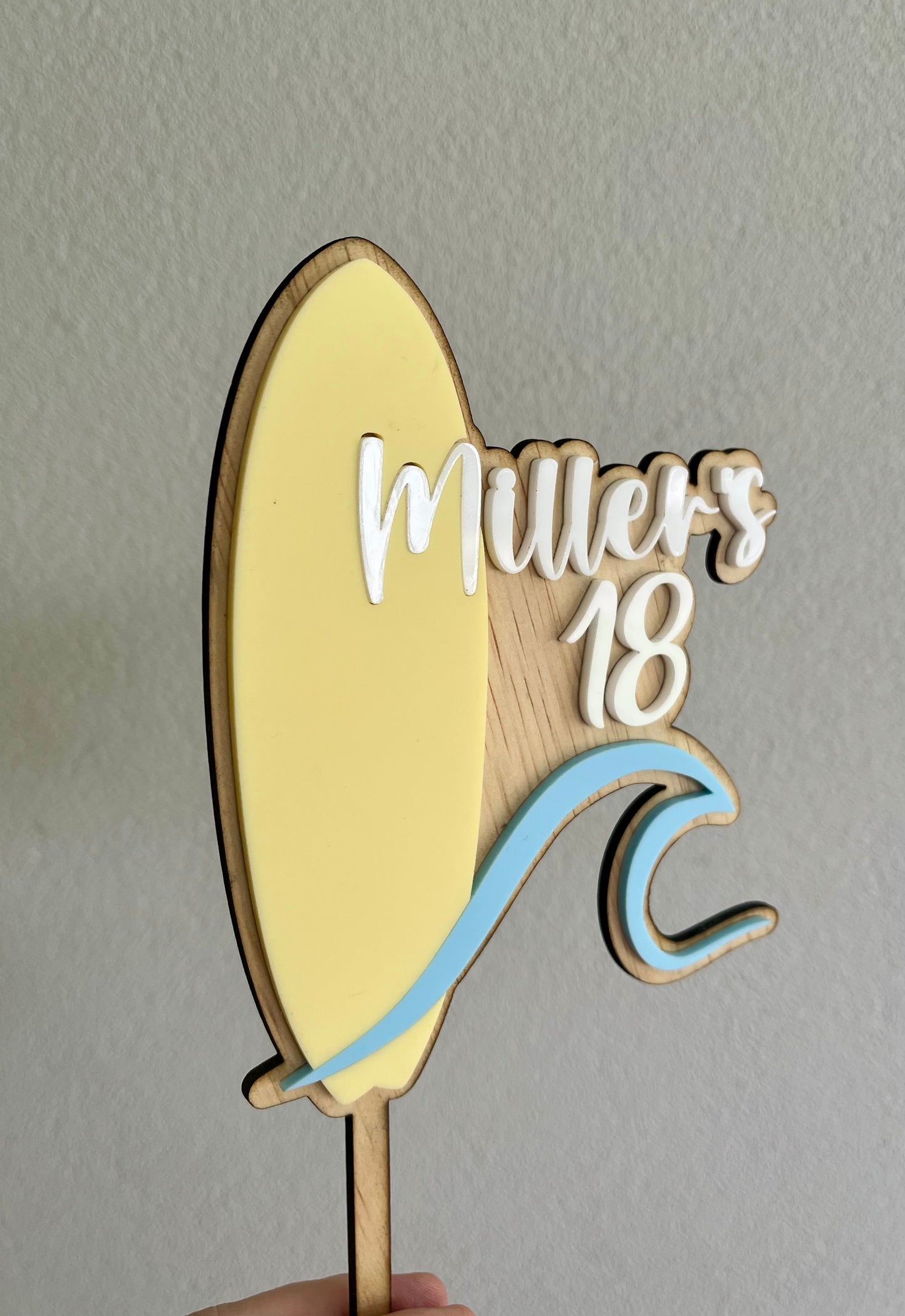 Personalised Surfboard with Wave Cake Topper