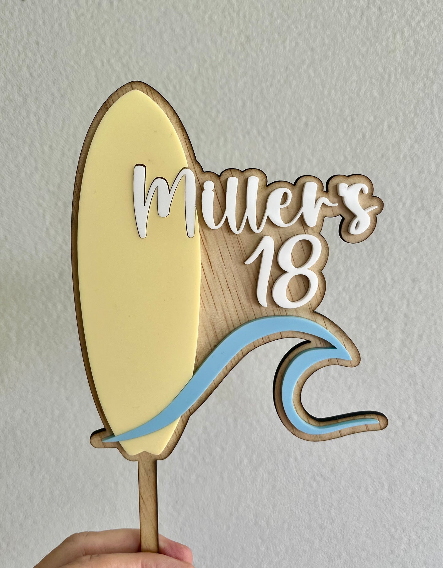 Personalised Surfboard with Wave Cake Topper
