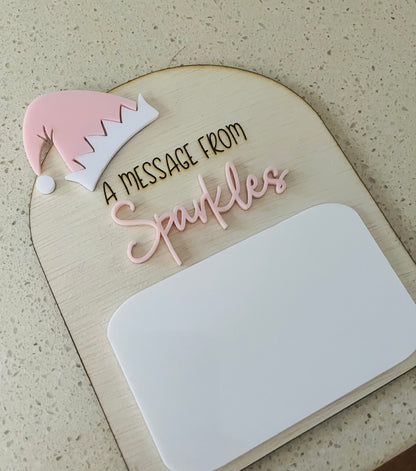 Personalised Elf Name Message Board | Elf Accessory | A Message From Your Elf Whiteboard Sign