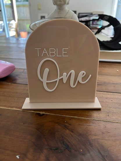 Arch Table Numbers with Stand - Engraved with Raised Acrylic