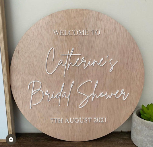 Personalised Bridal Shower Round Wooden Sign/Party Display/Photo Shoot