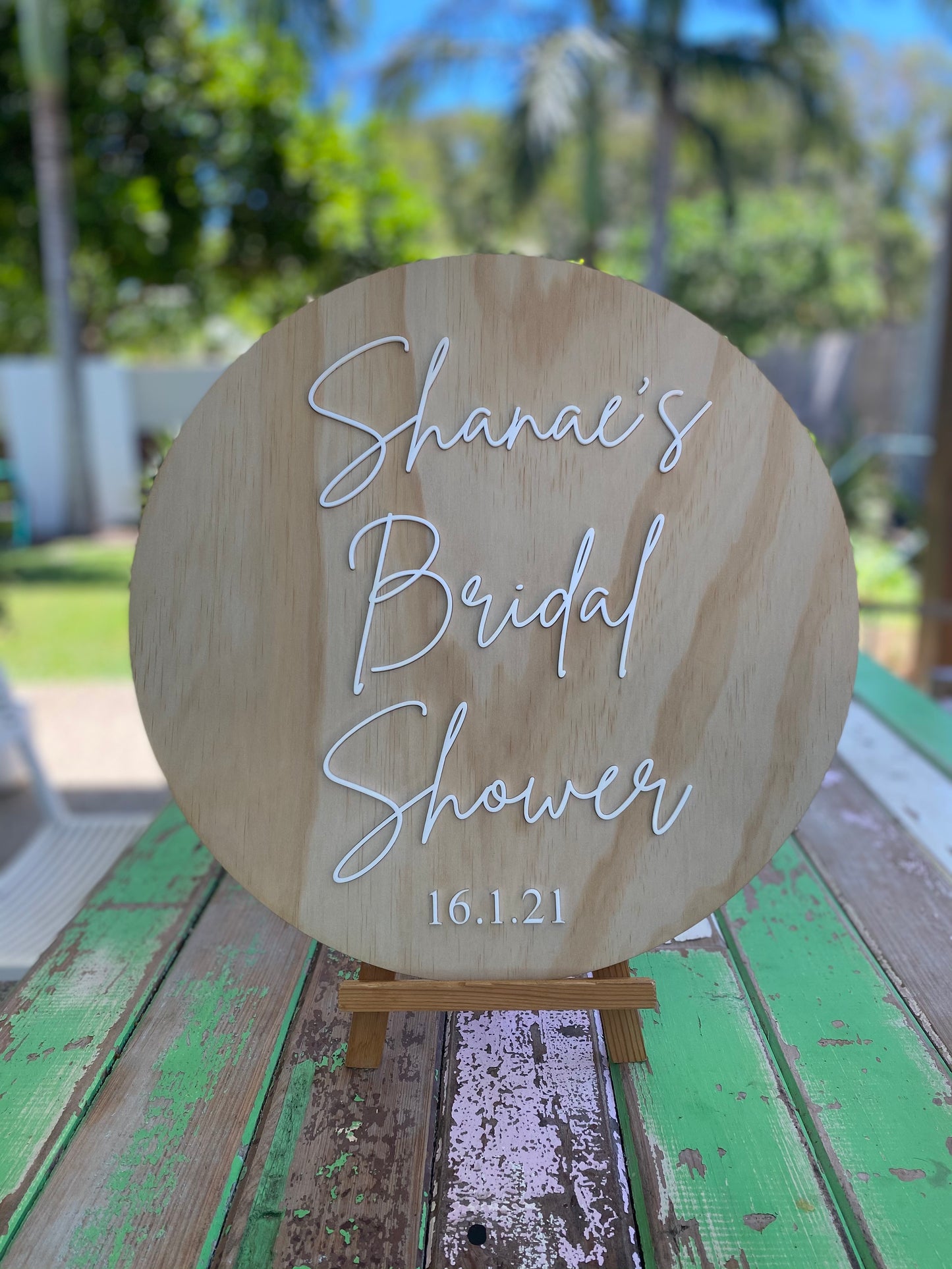 Personalised Bridal Shower Round Wooden Sign/Party Display/Photo Shoot