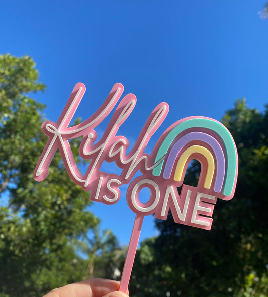 Personalised Rainbow Birthday Acrylic Cake Topper