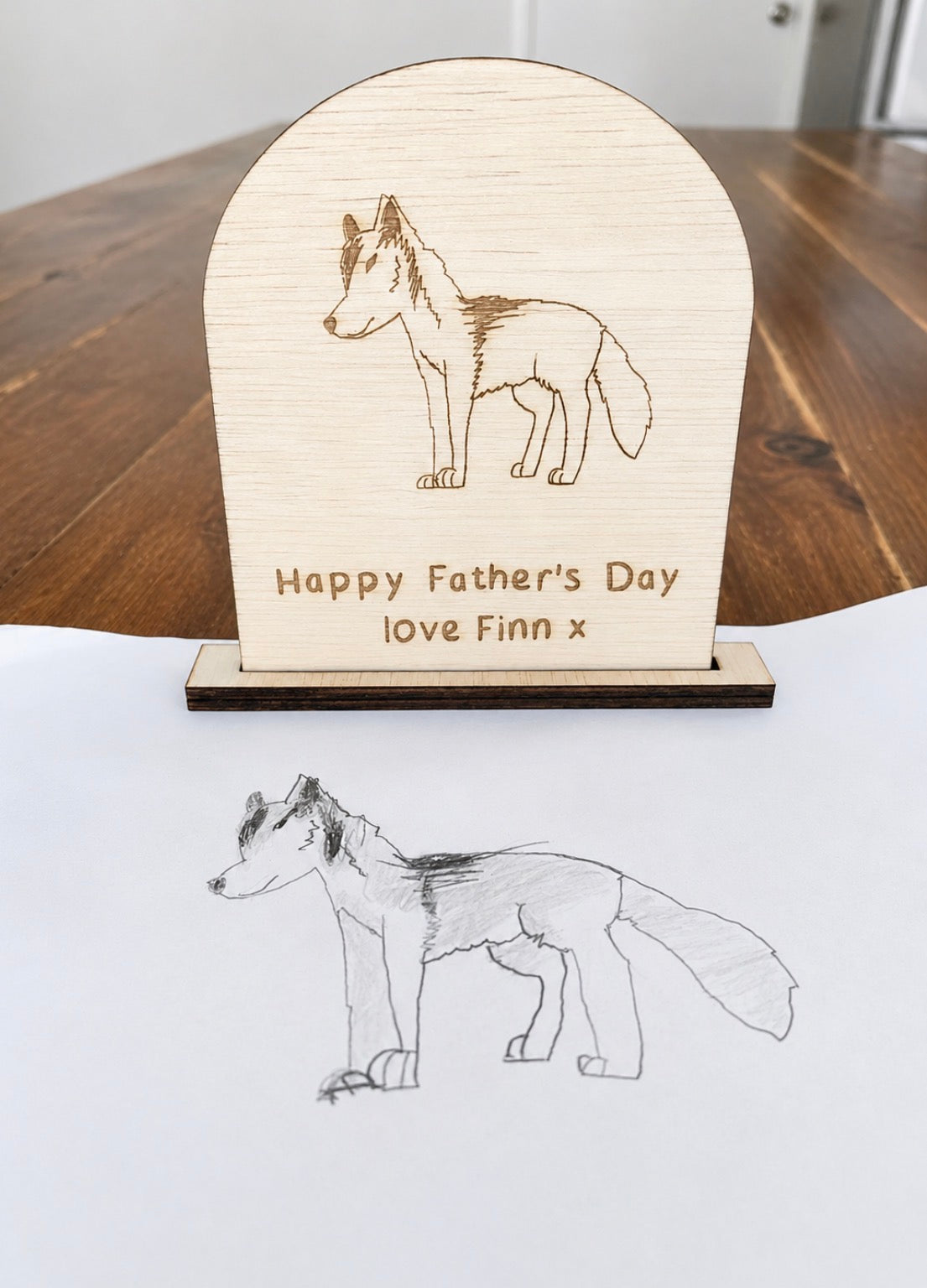 Wooden Engraved Father's Day Plaque | Kids Drawing Keepsake | Engraved Sign