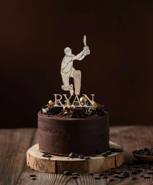 Personalised Wooden Cricket Player Cake Topper