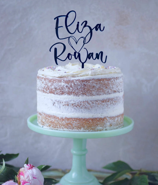 Personalised Acrylic Name & Heart Cake Topper / Wedding /Engagement Decor