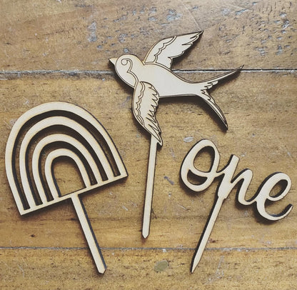 Wooden Swallow Cupcake Toppers