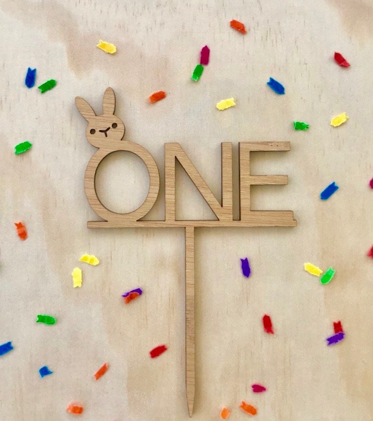 ONE  with Bunny Cake Toppers