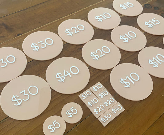 Acrylic Shaped Price Tags / Market Display / Wording / Prices / Shop Display