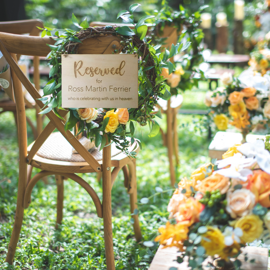 Personalised Engraved Reserve Chair Hanging Sign For Weddings / Engagement Party image 0